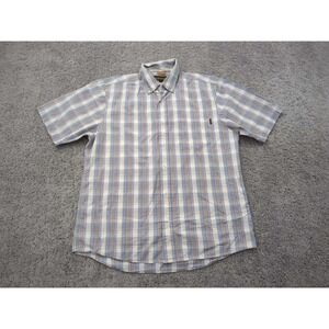 Timberland Button Up Shirt Mens Large Plaid Short Sleeve 100% Cotton Casual